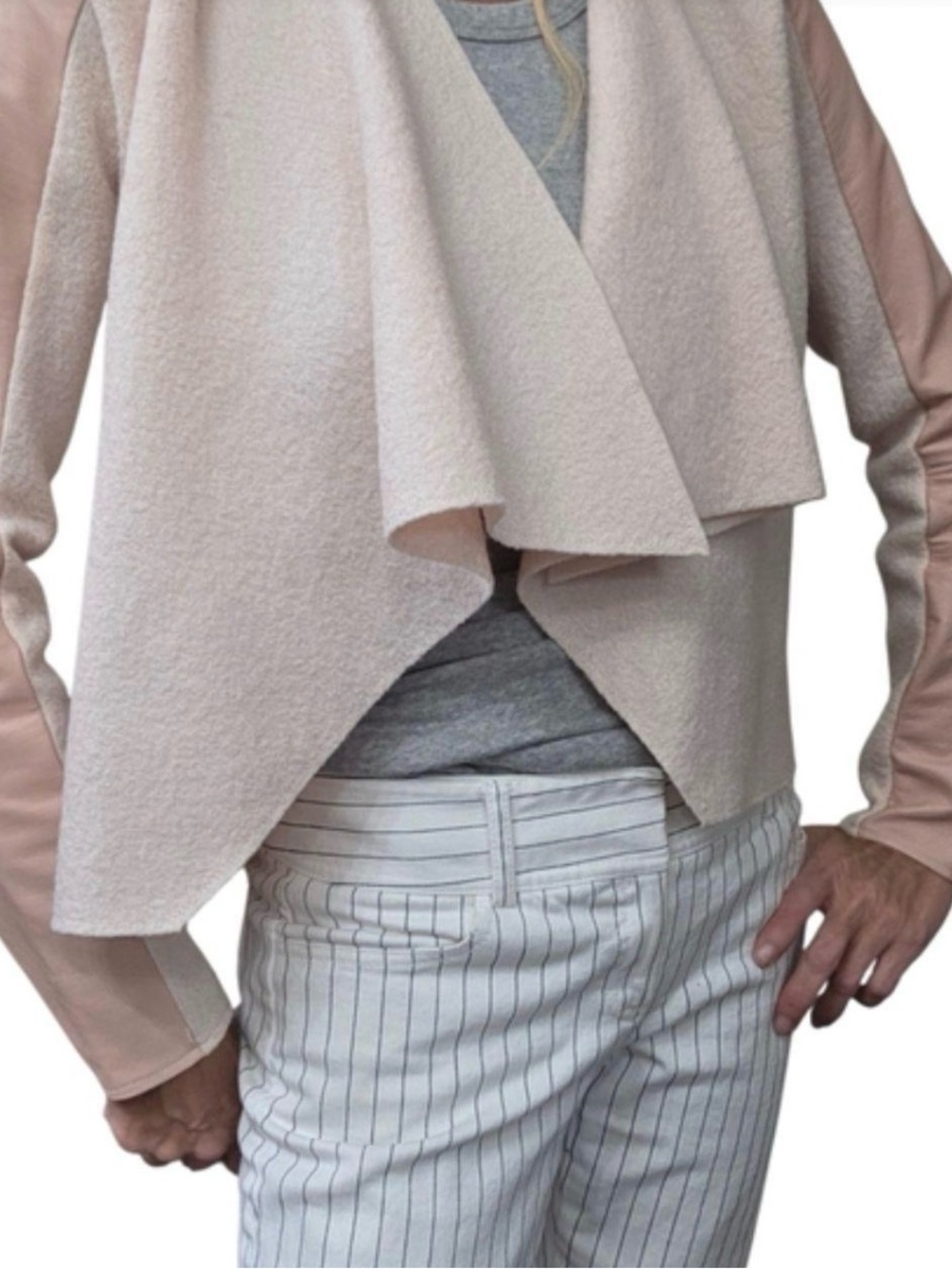 Ted Baker Cream and Pink Open Front Draped Cardigan